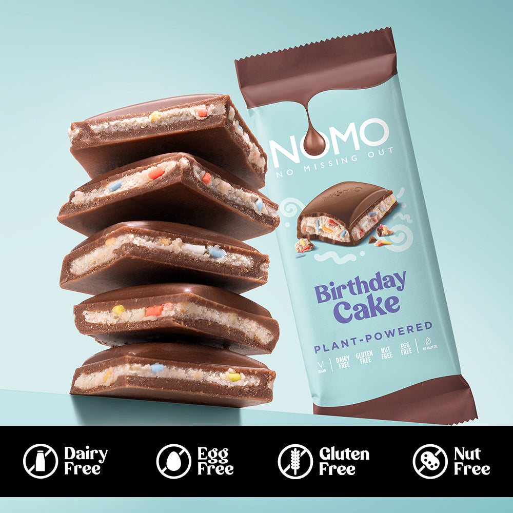 NOMO Birthday Cake Filled Chocolate Bars/ Caramel Filled Chocolate Bars Bundle